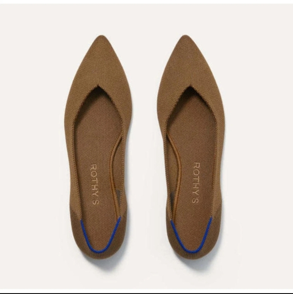 Rothy's Brown Pointed Toe Flats with Blue Accent